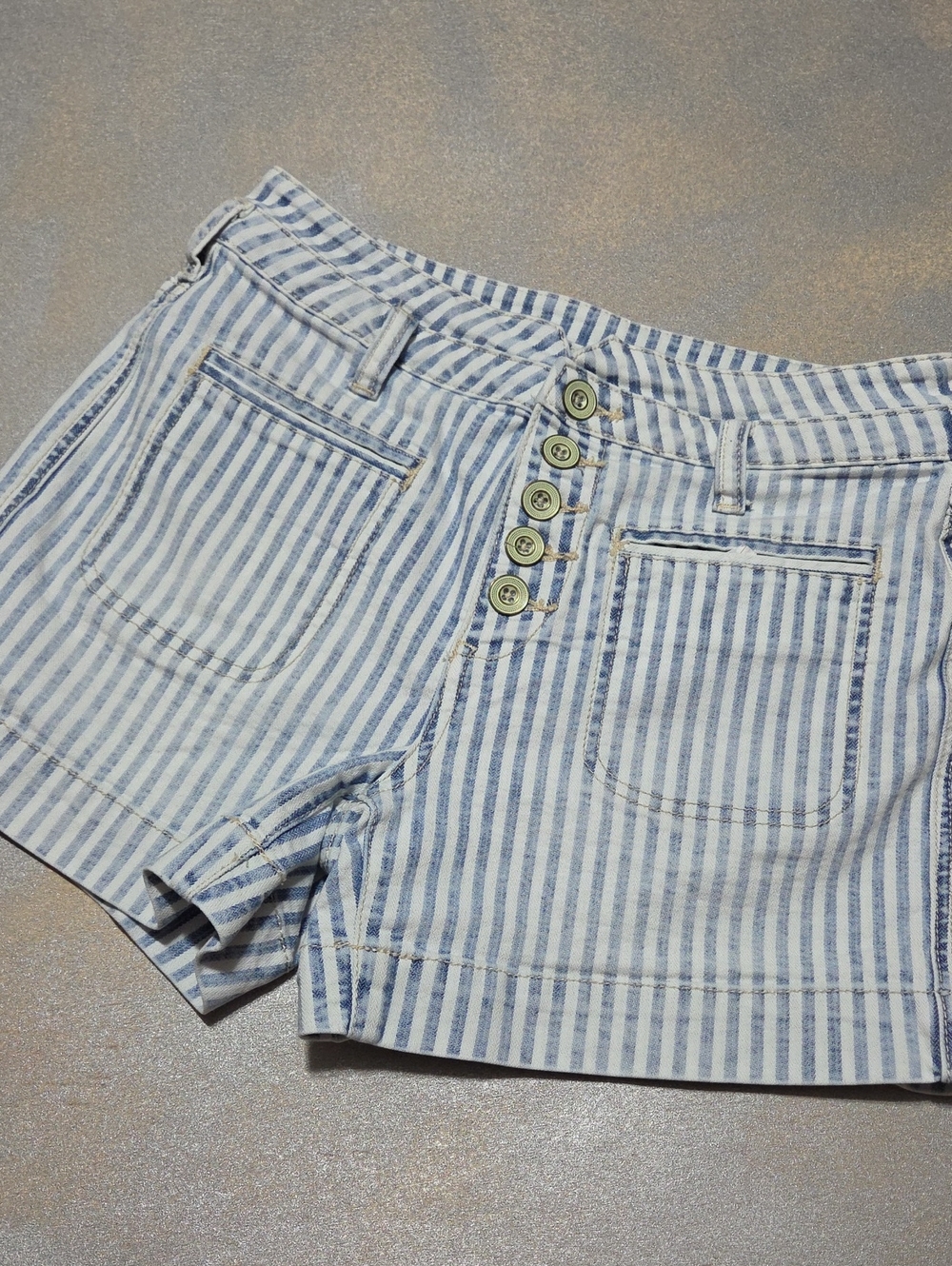Anthropologie Blue & White Striped Button Fly Jean Shorts Pilcro